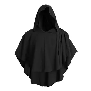 AdultMedievalHoodedCloakGothicRenaissanceCostumeCapeBlackCowlRobeFor