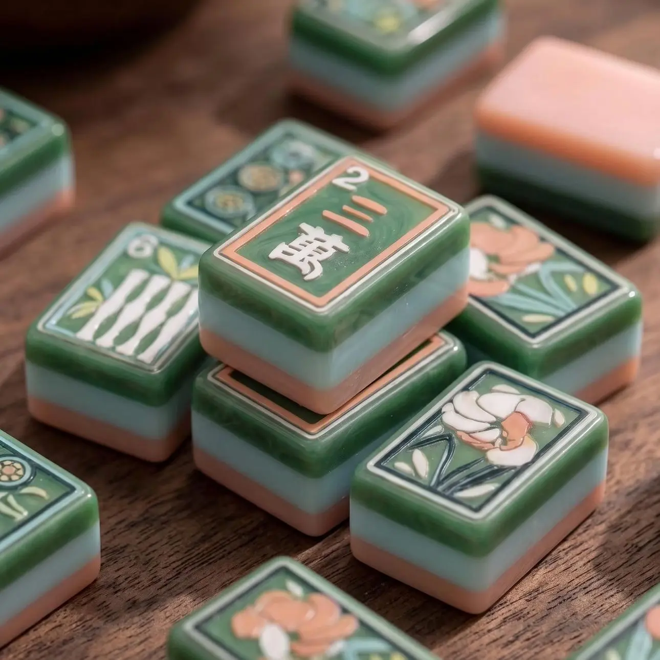 Customizable name-Jade Lotus American Mahjong Set 160 Tiles 3 Layered Acrylic Mahjong Collection Garden Edition ，Gifts for him and her