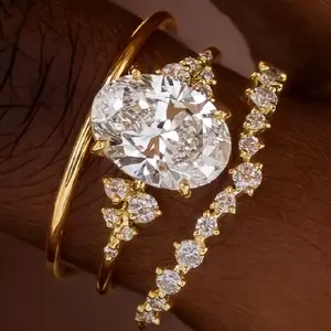 3 pcs/set elegant ring for women, with Cubic Zirconia stones, suitable for engagement, wedding ring, Valentine's Day gifts, jewelry gifts