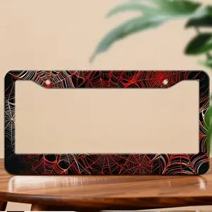 Spider Web License Plate Frame – Red Black Gothic Car Tag Holder, Halloween Auto Accessories