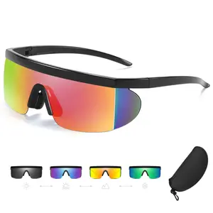 ZHA ZHA Oversize Sports Sunglasses, UV400 Protection Extra Large Sunglasses with 4 Interchangeable Lenses for Men Women