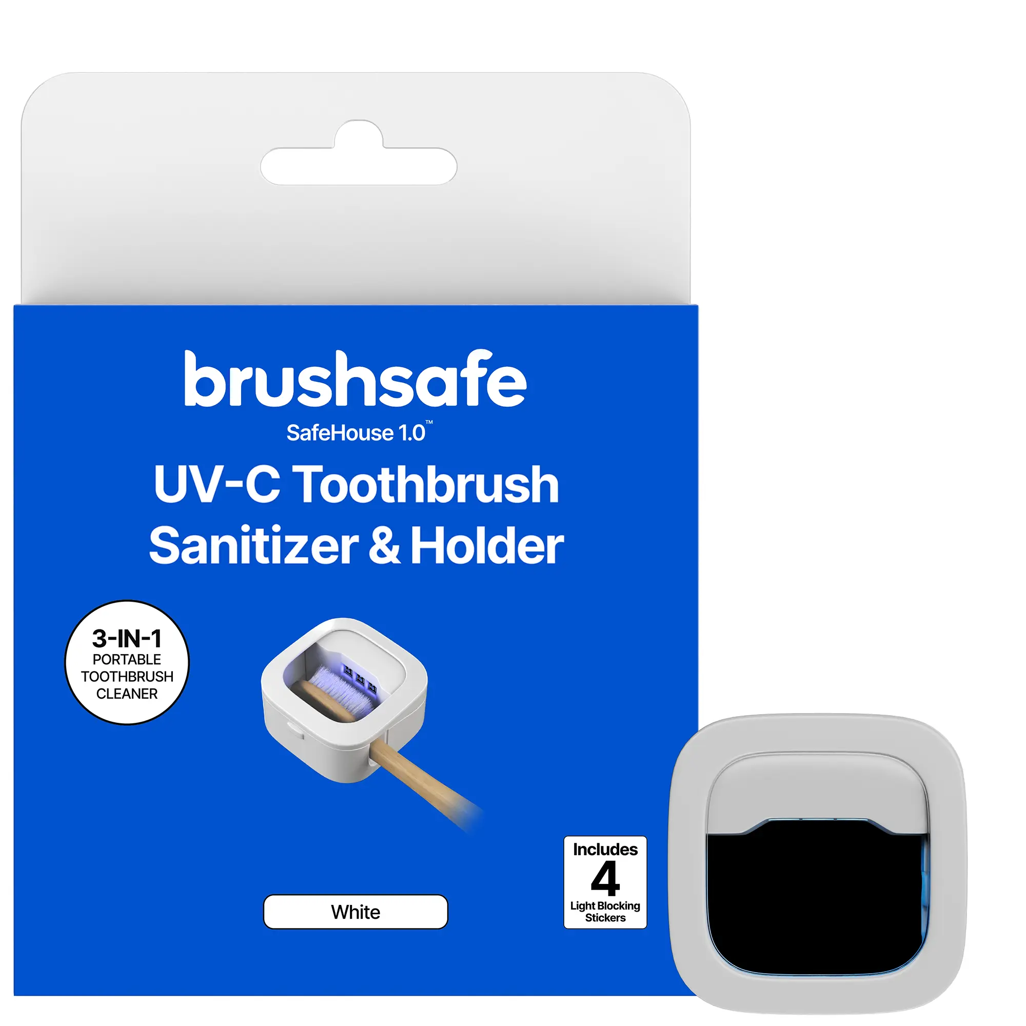 SafeHouse Portable UV-C Toothbrush Sterilizer & Holder | Eliminates 99.99% of Harmful Bacteria | 3-Minute Chemical-Free Sterilization | Fits Most Toothbrushes | 25-Day Rechargeable Battery | Waterproof