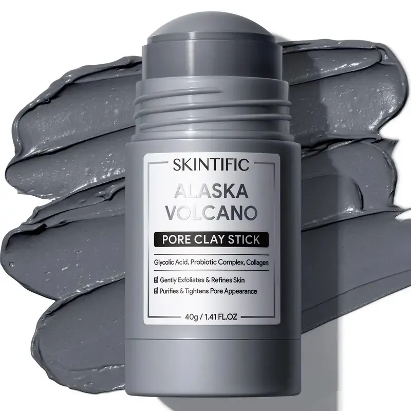 SKINTIFIC - Alaska Volcano Pore Clay Stick Cleansing Blackhead Remover Face Mask Stick with Natural Clay Gentle Exfoliating Smoothing Skin Non-Drying Skincare