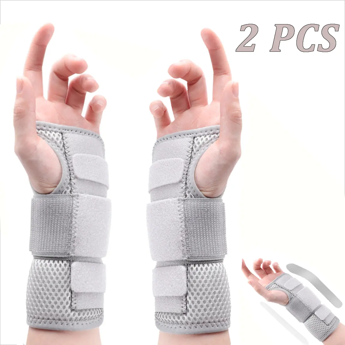 2 Pack Adjustable Breathable Wrist Braces for Men & Women (Left+Right Hand) - Velcro, Rigid Metal Splints, Flexible Plastic Splints, Aluminum Stays, Ergonomic Healthcare Support for Carpal Tunnel, Arthritis Relief (Travel, Work Use), Adjustable Breathable