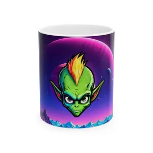 Alien Adventure Ceramic Mug - 11oz & 15oz, Glossy Finish, Reusable Coffee Cup, Unique Sci-Fi Gift for Nerds, Microwave & Dishwasher Safe, Perfect for Tea & Coffee