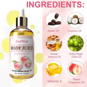 Handcrafted Sweet Peach Body Juice Oil for Glowing Skin Deep Moisturizing with Jojoba and Coconut Oil Scented Body Care for Smooth and Radiant Skin All Day Long 30ml