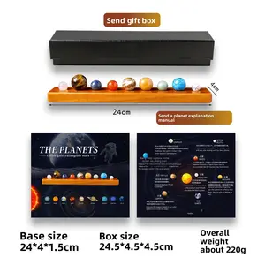 Natural Crystal Ball Nine Planets Wooden Box Set Crystal Mineral Specimens Solar System Planet Set
