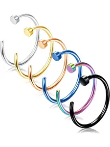 6-9PCS G23 Titanium Nose Rings Hoops Hinged Nose Hoop 18G 20G C-Shape Fake Nose Ring Disc Hypoallergenic Lip Nostril Body Piercing Jewelry Rings for Women Men 8mm 10mm 12mm