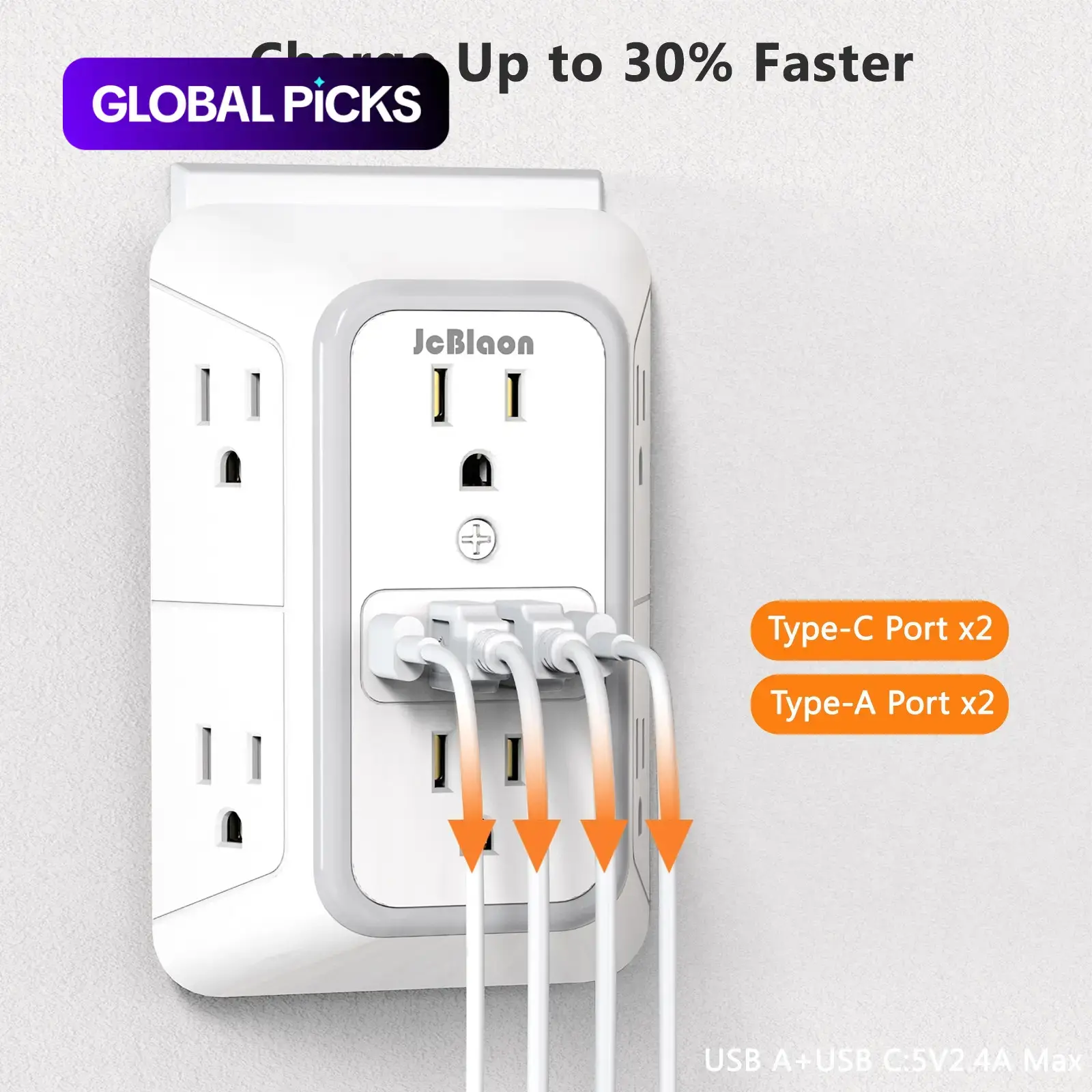 JcBlaon 6-Outlet Surge Protector Outlets Wall Charger with 4 USB Ports, Wall Outlet Extender Power Socket Expander, Multi-Plug Adapter for Home, Office and Travel #GLOBAL PICKS