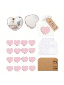 Wedding Party Gifts Set, Heart Pattern Mirror, Portable Plastic Hand Mirrors, Bride Thank You Cards with Sheer Bags, Bridesmaid & Guest Gifts