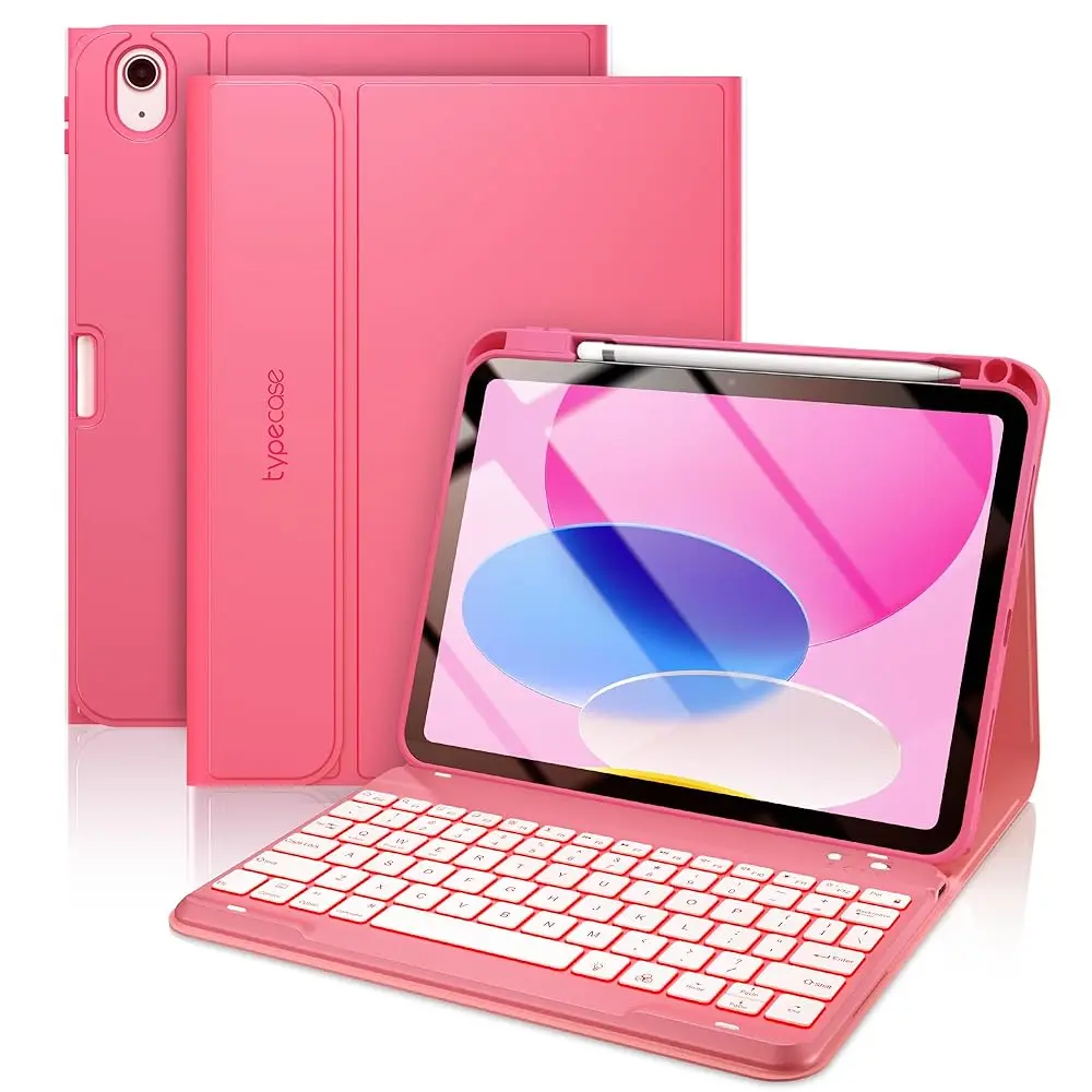 Typecase Multifunctional Keyboard Tablet Case for iPad 11th/10th Gen (A16) Folio, 7-Color Backlit, Magnetic Wireless Detachable, Lightweight, Pencil Holder, Batteries Included for Business Use