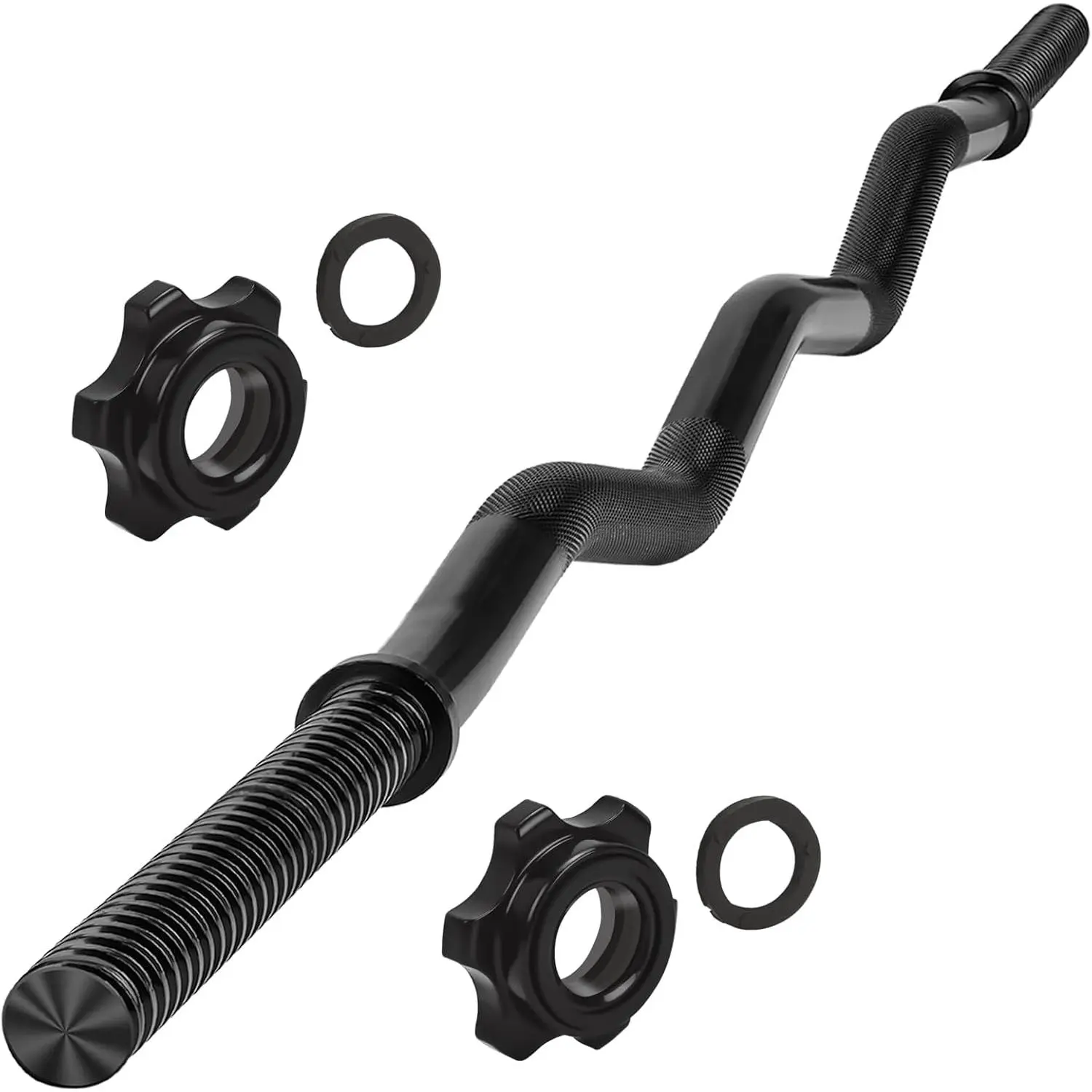 47"" EZ Curl Bar Weight Lifting Bar 1-inch Curling Bars for Weight lifting with 2 Star Collars Star-nuts (220lb Weight Capacity) for  Thrusts Squats Lunges for Gym and Home