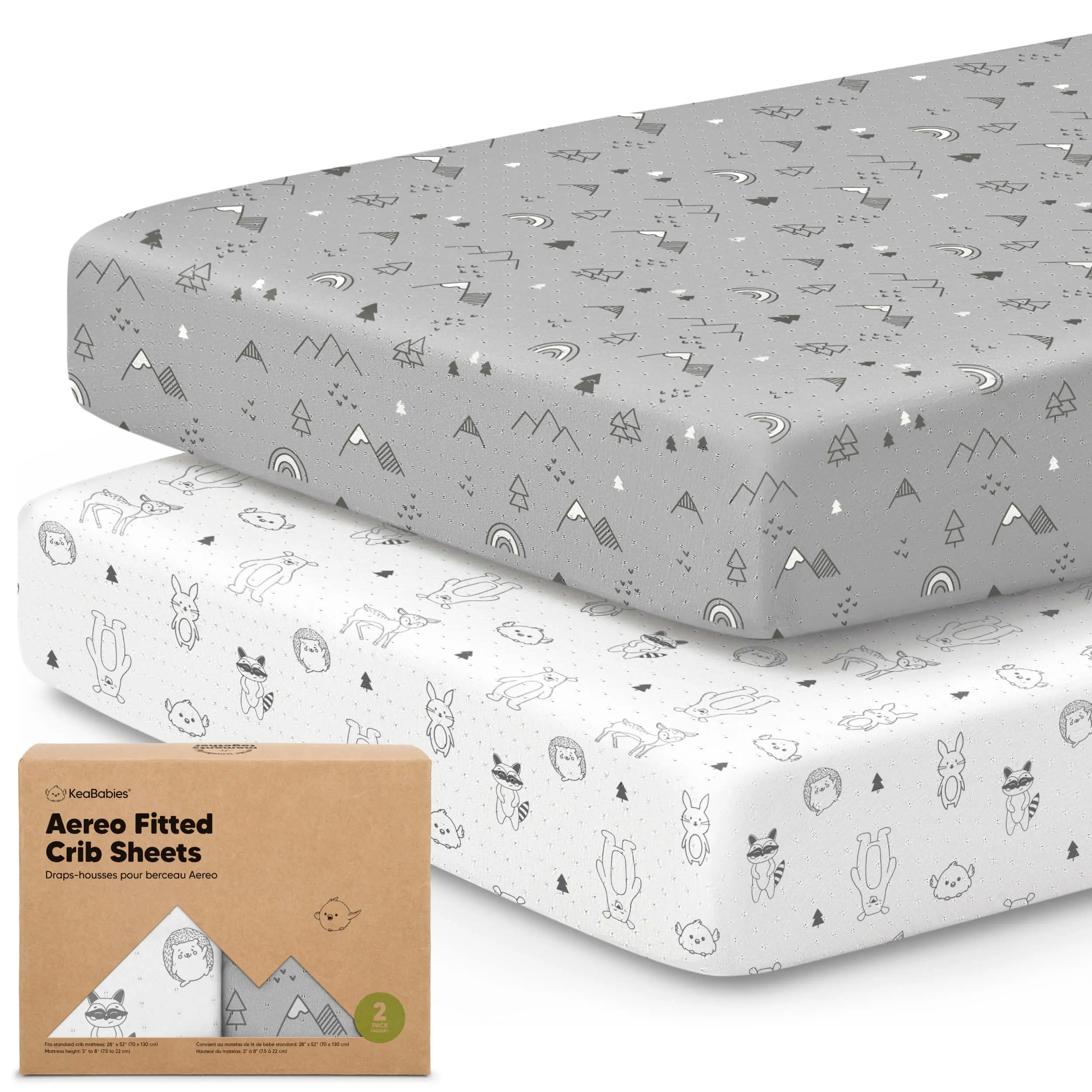 KeaBabies 2-Pack Fitted Crib Sheets for Boys, Girls, Baby - Soft Bamboo Viscose Cotton, 52x28 Standard Crib Mattress Sheets, Toddler Bed Mattress Cover, Gender Neutral, Breathable, Durable
