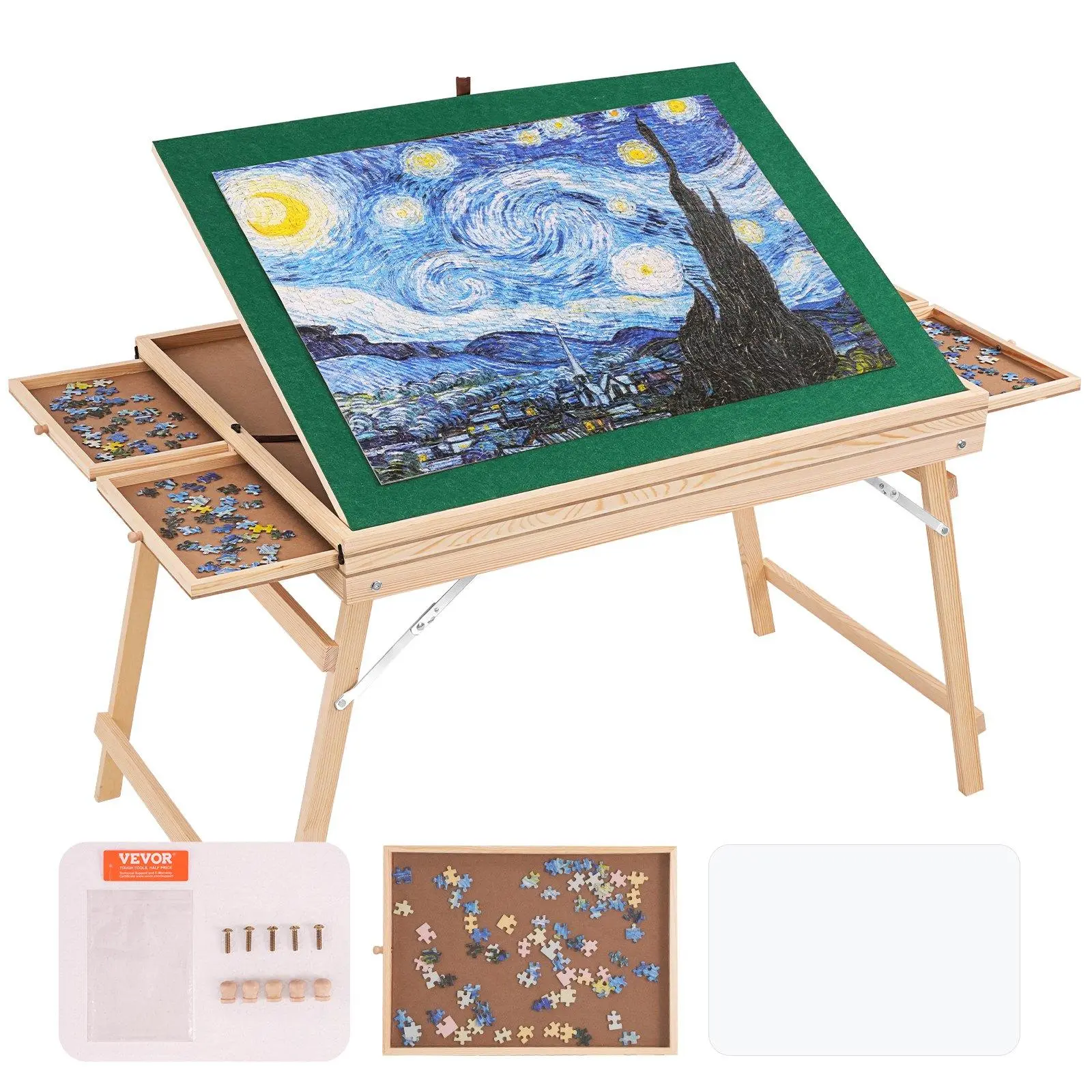 【SummerFinds】VEVOR 1500 Piece Puzzle Table with Folding Legs,  4 Drawers and Cover, 32.7"x24.6" Wooden Jigsaw Puzzle Plateau, Adjustable 3-Tilting-Angle Puzzle Board, Puzzle Storage System for Adults, Gift for Mom