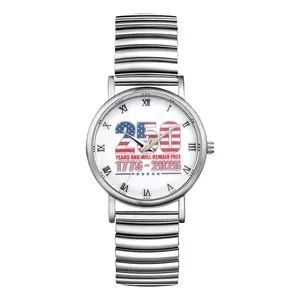 OIDEA Women's Casual Elastic Quartz Watch - Stainless Steel Expansion Band, 250th Anniversary USA Dial, Large Numerals, Silver-Tone Easy Reader, 1 ATM Water Resistance Everyday Wristwatch, Trendy Watch summerwins,summerwins
