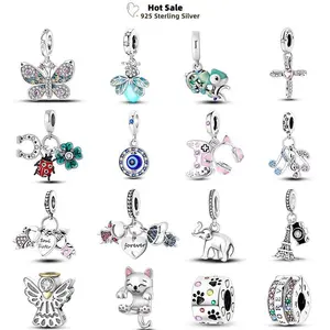 Original 92 Style 925 Sterling Silver Chameleon Luminous Firefly Animal Charms Bead Fit Pendant Pink Bracelets DIY Women Jewelry