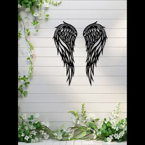 Classic Angel Wing Wall Decor, Metal Hanging Art for Home and Hallway, Artistic Indoor Sculpture Iron Silhouette, Perfect Gift for Halloween Christmas, Indoor Decoration