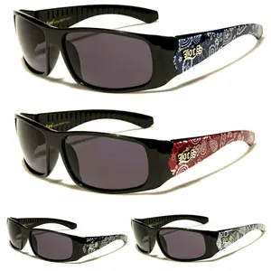 LOCS Paisley Phantom OG Cholo Biker Bandana Wrap-Around Hardcore Shades Glossy Frame Dark Polycarbonate Lens UV Protection | Original Authentic Genuine Classic Locs High Quality Sunglasses