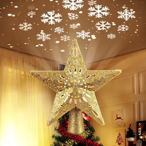 Christmas Star Tree Topper with Built-in Led Snowflake Projector Lights Hollowed Pentagram Tree Topper,Plug in Christmas Tree Ornament for Indoor Office Xmas New Year Holiday Tree Decoration fathersdaygift