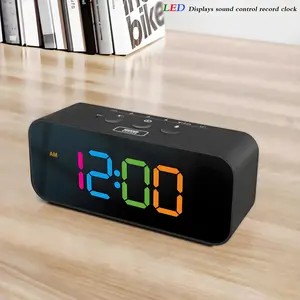 LED Digital HD Display Recording Alarm Clock, Creative Decorative Clock, Voice Control, Touch Screen, USB Charging Mirror Surface, Multi functions Fashion Clock