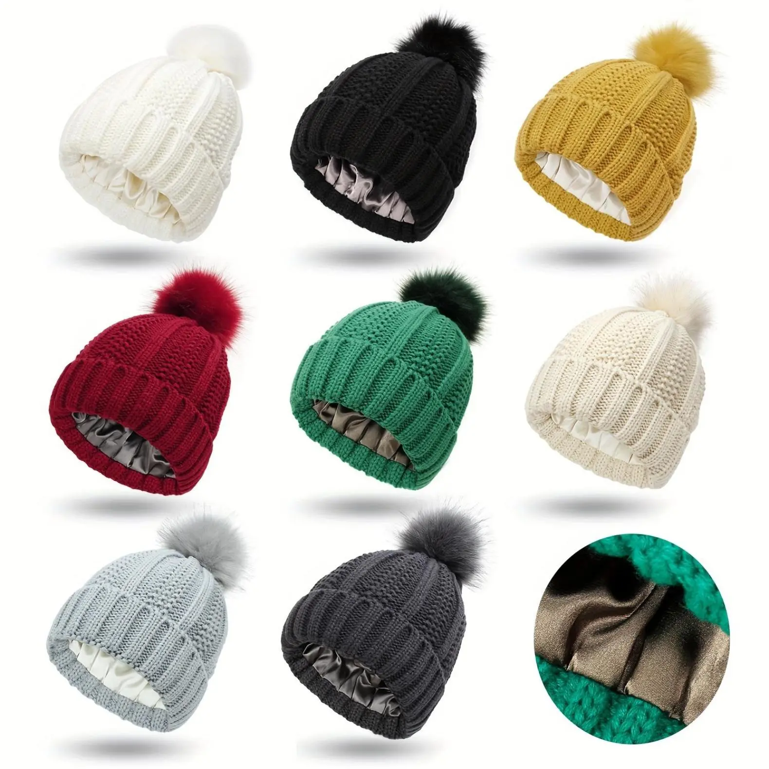 Luxurious Satin-Lined Cable Knit Winter Beanie for Women - Thick Chunky Knit Hat with Silk Lining for Ultimate Warmth, Comfort, and Chic Style