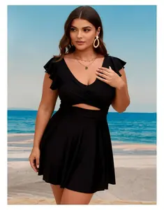 Plus Size Swimdress  Confidence Boosting Swimwear for Women, Flutter Sleeve Surplice Cutout, Tummy Control Bathing Suit, Comfortable & Flattering Swimdress for Beach & Pool