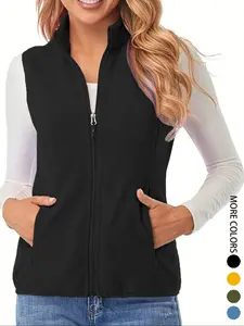 Women's Plus Size Casual Cozy Vest Jacket with Faux Fur Lining, Elegant Zipper Design, Sleeveless, Fall & Winter Fashion, Zip Up Coats, Clothing