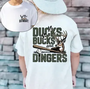 Ducks Bucks And Dingers Graphic Youth Shirt, Funny Hunting Baseball Tee, Deer Duck Hunter Baseball Lover Shirt, Outdoor Sports Fan Gift, Casual Hunting Lifestyle Shirt, Youth Outdoor Clothing, Available In Sizes XS–XL