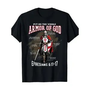 Ephesians 6 11-17 Full Armor of God Men's & Women's Christian T-Shirt - 180g Heavyweight Short Sleeve Crew Neck with Knight Graphic Ideal for Casual Wear, Holiday Shoppers, PLUS SIZE