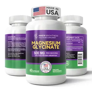 Magnesium Glycinate Capsules - Only 500mg Magnesium Glycinate, Inner Brightness Magnesium Glycinate Supplement for Sleep, Immune & Bone Support and Heart - Non-GMO, Gluten-Free, Gentle on Stomach - 60 Vegetarian Capsules