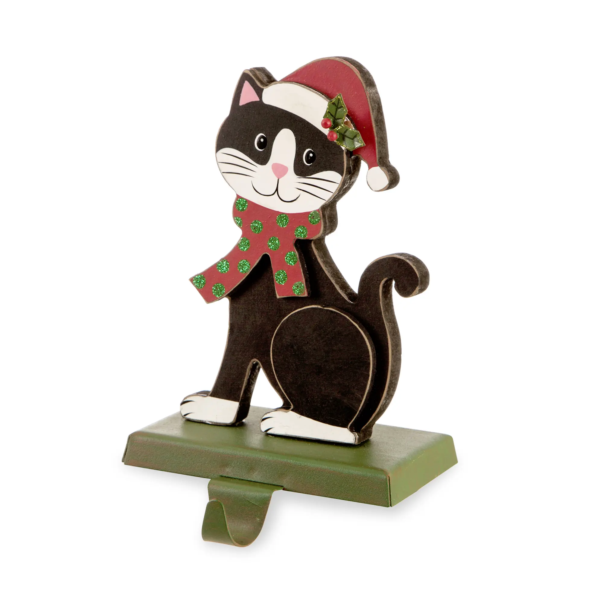 Glitzhome Classic 7.76"H Wooden-Metal Cat Stocking Holder Set, Home Supplies, Easy-Install MDF Festive Decoration