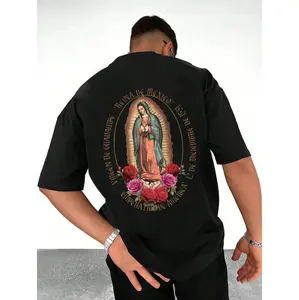 200G Premium Polyester Men Round Neck Short Sleeve T Shirt With Virgin Mary Pattern Ideal For Summer Wear
