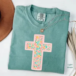 Comfort Colors Quilt Patchwork Cross T-Shirt, Easter Graphic Tee, Trendy Christian Tee, Gift For Christians, For Women