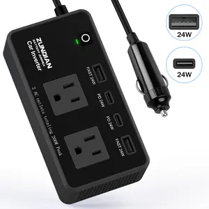 200W Car Inverter for Vehicles 12V to 110V w/ PD24W + QC3.0 Fast, Retractable Charger. For Vehicles/Camping/Road Trip. inverter Charger for car