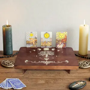 FNYDOX Tree of Life Altar Table with Tarot Card Holder Small Wooden Meditation Table Aesthetic Alter Witchcraft Supplies Witchy Home Decor Wiccan Tools Pagan Altar Witch Decor