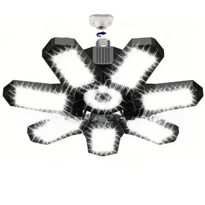 LED Deformable Garage Light, 6500k Ceiling LED, Adjustable 7+1 Panels, E26/e27 Bulb Socket, Suitable for Store, High Bay, Attic, Basement, Warehouse, Workshop, Adjustable Lighting Options