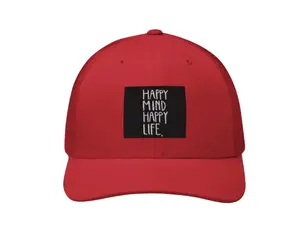 Happy Mind Happy Life Trucker Cap - 60% Cotton 40% Polyester Blend Mid-profile Mesh Back Permacurv Visor Adjustable Closure Structured Six-panel Design