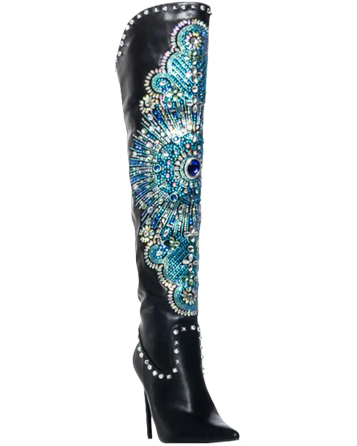 Azalea Wang Women's Women'S Axelbeat Thigh-High Embellished Western Boot - Black