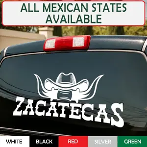 Mexico Sticker Decals for Cars and Trucks | Calcomanías de para Carros | Vinyl Mexico Decal Stickers, Mexican State Cowboy Hat and Horns – Western Style Vinyl for Trucks Diseño de Sombrero Vaquero y Cuernos
