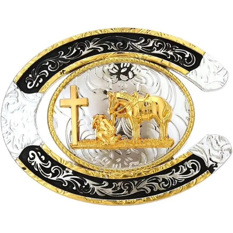 Western Long Horn Bull Belt Buckle, Large Inspirational Texas Cowboy Design in Golden Zinc Alloy, Fits 1.5" Belts for Men, Western Inspirational Buckle