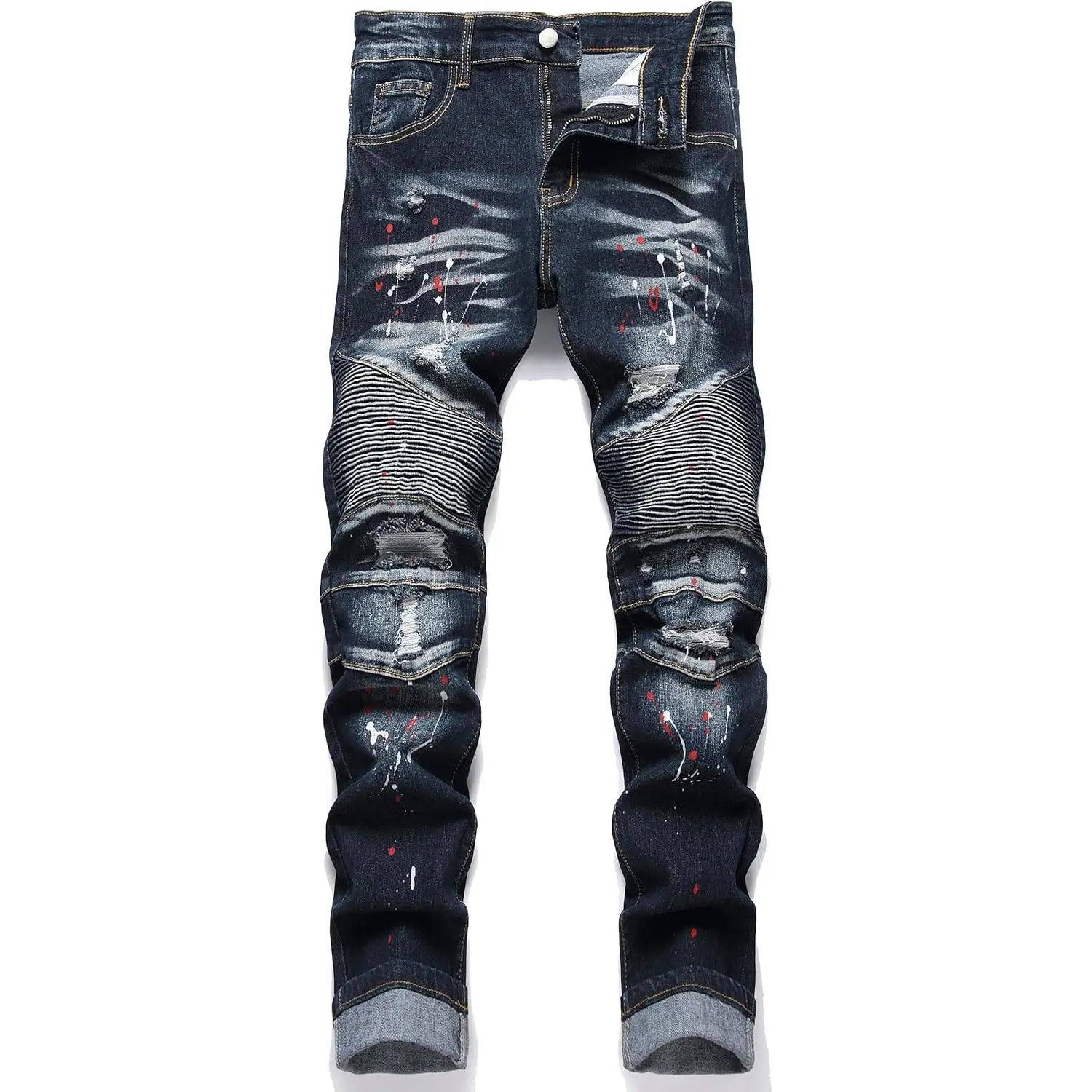 QIMYUM Men's Slim Fit Jeans Ripped Skinny Jeans for Men, Fashion Biker Jeans Stretch Moto Cargo Denim Pants