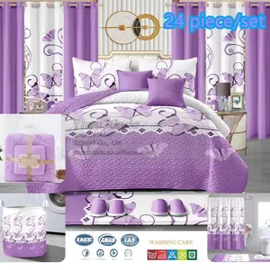 ️ Luxury 24 PCS King Bedding & Curtain Set – Full Room Décor  Transform your bedroom into a hotel-style suite with this complete 24-piece luxury king bedding set. This set includes everything you need for the bed, windows, and bathroom décor. Made from