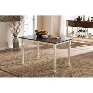 212 MAIN Napoleon Rectangular 2-Tone French Country Cottage Dining Table - Buttermilk Base, Cherry Brown Rubberwood, Antique Finish, Solid Wood Construction, Turning Legs, Seats 4-6, 28.86x29.25x46.8 in, Two-Tone