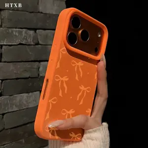 Orange BowThe Stylish And Comfortable Large Perforated Leather Texture Orange Phone Case Is Perfect For A Friend, Significant Other, Or Family Member And Is Compatible With IPhone 17/X/11/12/13/14/15/16 Models, Including Plus, Pro, Max, And SE Versions.