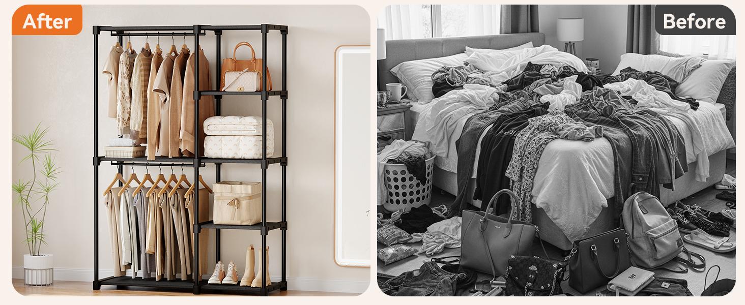 Sweetcrispy Wardrobe Closet,Portable Clothes Racks for Hanging Clothes, Free Standing Closet with 4 Tier Shelves, Closet Organizers and Storage Rack for Cloakroom, Bedroom Sweetcrispy Wardrobe Closet,Portable Clothes Racks for Hanging Clothes, Free Standing Closet with 4 Tier Shelves, Closet Organizers and Storage Rack for Cloakroom, Bedroom