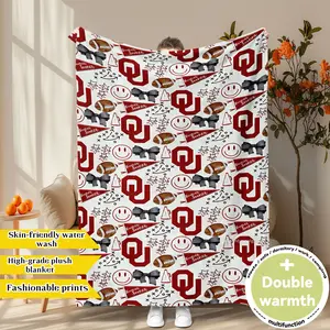 Oklahoma Sooners Girly Pattern Throw Blanket, Cozy Throw Blanket, Collegiate Design - Team Logo & Motif Prints, Skin-Friendly & Machine Washable, Plush & Double Warmth, Multi-Scene Use, Perfect Gift for College Sports Fans, NCAA Merchandise Collectible