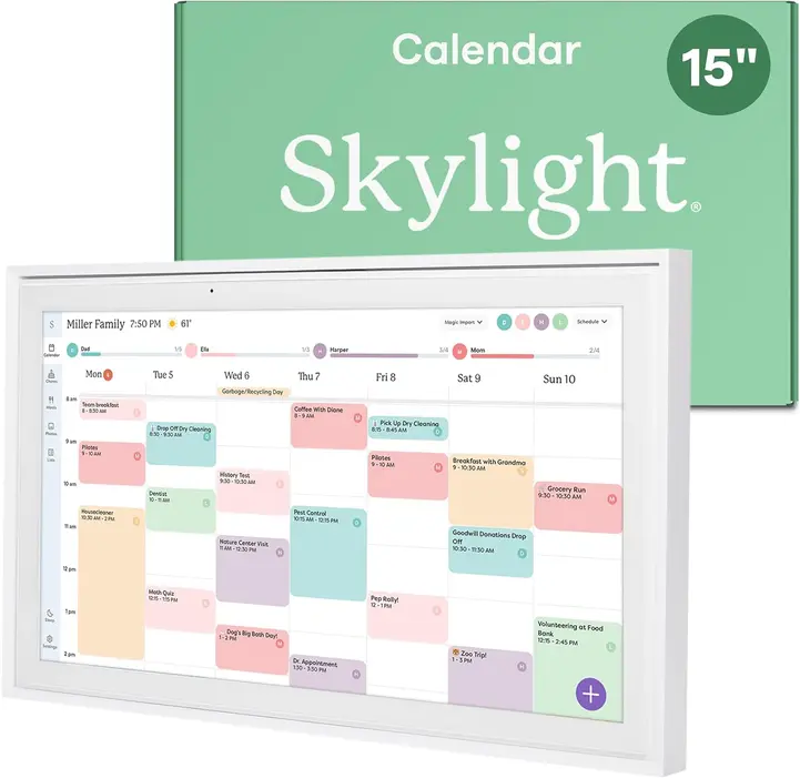 Skylight 15" Touchscreen Calendar - Interactive Family Planner with Colorful Event Blocks for Organizing Your Week