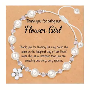 Elegant Floral Bracelet - Adjustable Handmade Acrylic Wedding Gift for Flower, Pink & White Beads with Sparkling Accents, Perfect for Weddings & Special Occasions, Cute Bracelet