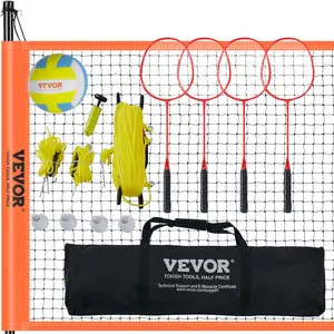 VEVOR Volleyball and Badminton Set,  Outdoor Portable Badminton Net, Adjustable Height Steel Poles, Professional Combo Set with PVC Volleyball, Pump, Carrying Bag, Easy Setup for Backyard Beach Lawn