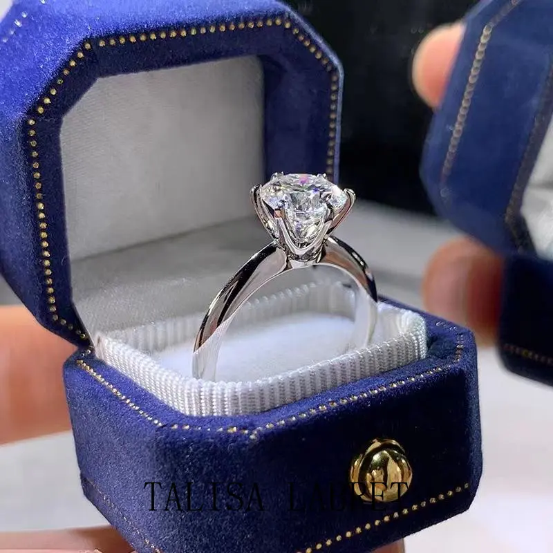 FASHION - Solitaire ring Real 925 Sterling silver 1ct Moissanite cz Engagement Wedding Band Rings for women Bridal Statement Party JewelryTALISA